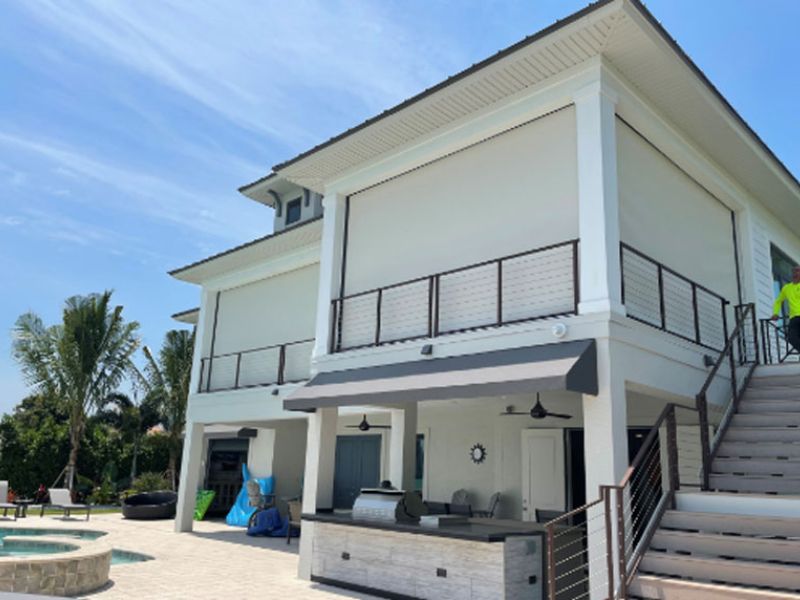 white magnatrack screens White Magnatrack Screens poolside on a house